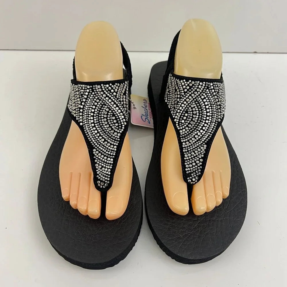 Skechers Yoga Meditation Moon Flip-Flop Sandals 32919 Black Jewell Beaded Size 9 - Picture 2 of 8